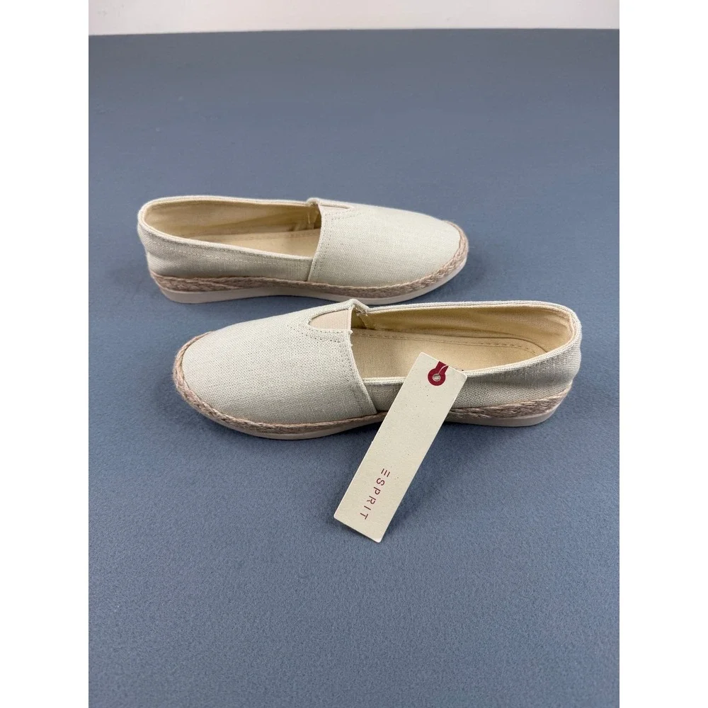 Esprit Ellery Espadrille Flat Womens 7.5 Natural Linen Slip On Shoes NEW